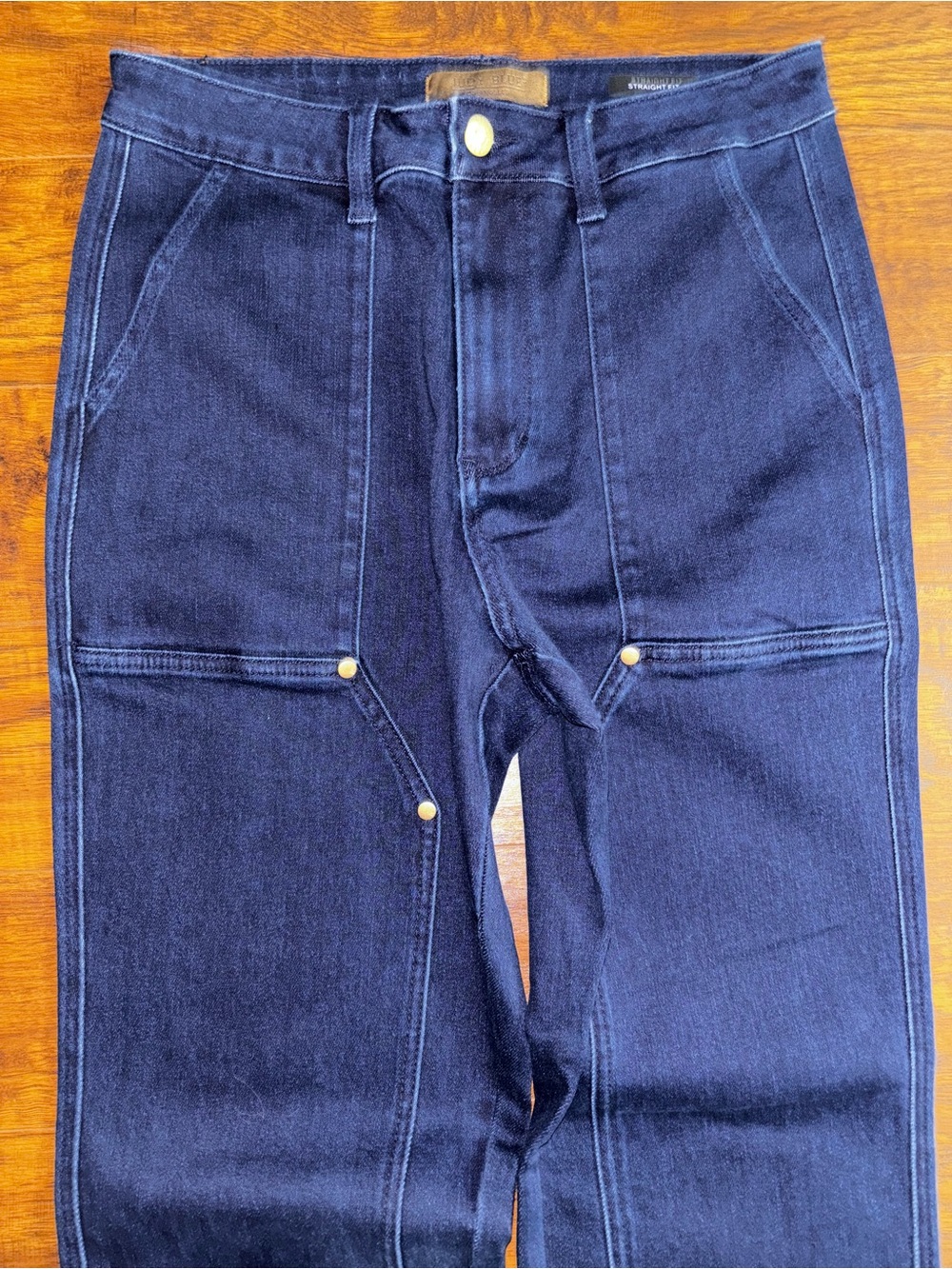 Judy Blue High-Rise Work Wear Knee Patch Straight Jeans Dark Wash Utility Denim - Picture 7 of 12